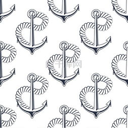 海军锚海军锚图片_黑白无缝背景图案，带有海锚和卷