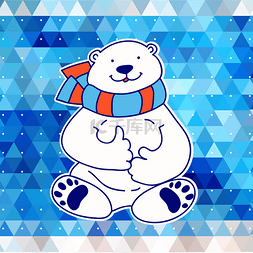 卡通冷图片_蓝色三角形背景上的白色熊矢量卡