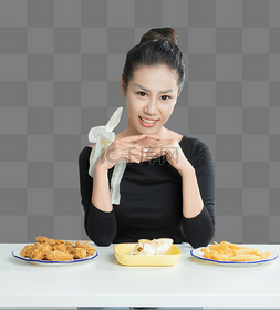 直播吃东西图片_电商节美女吃播直播美食