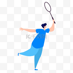 羽毛球运动蓝色短袖男生
