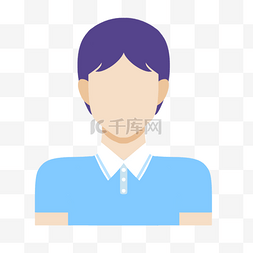 手绘头像可爱图片_淡蓝短袖紫色头发卡通人物头像