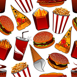 中法国图片_快餐无缝图案，包括汉堡包、薄薄