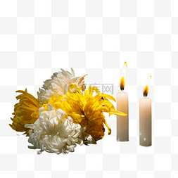 清明清明节祭奠蜡烛和菊花