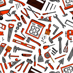 钳子和锤子图片_建筑手工工具无缝图案背景，包括