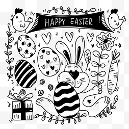 可爱兔子复活节礼物涂鸦线条画风