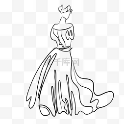 抽象线条婚纱礼服背对众人的新娘