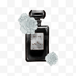 香水瓶水彩黑色优雅
