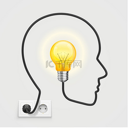 灯泡头图标图片_创意创意创意头电灯泡主题向量