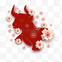 春节剪纸红色牛