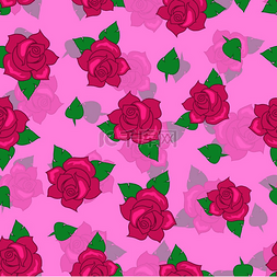 叶子背景纹理图片_粉红色的玫瑰与绿色的叶子无缝的