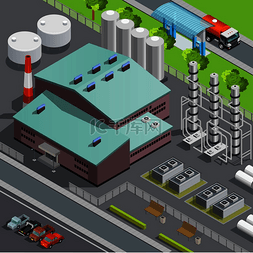 工业封面图片_彩色等距炼油和运输组成三维矢量