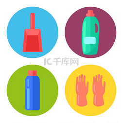 橡胶手套图片_圆形框架中的家用化学品容器塑料
