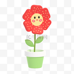 彩色清新植物图片_3D立体特色表情花朵春天卡通花盆
