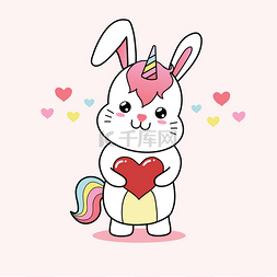 兔子抱着小兔子图片_情人节卡片上有可爱的卡通独角兽
