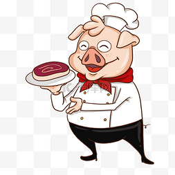 可爱卡通厨师形象图片_猪厨师卡通风格手端牛排形象