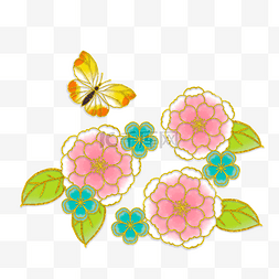 花朵金边图片_粉色花卉蝴蝶
