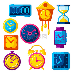 时间刻度圆图片_一组不同的时钟。