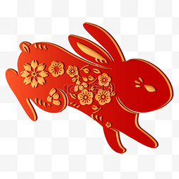 红色玉兔图片_中秋中秋节红色立体剪纸兔子装饰
