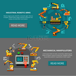 工厂机械手图片_两个彩色机器人手臂横幅设置机械