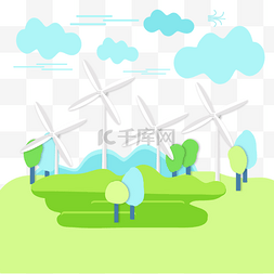风力能源图图片_矢量草原风车力量