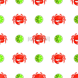 螃蟹和酸橙无缝图案螃蟹红色和酸
