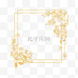 正方形花藤图片_金线金色花卉婚礼正方形花边边框