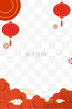 红色标题框边框图片_国庆节边框标题框祥云灯笼