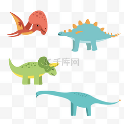 不同种类彩色可爱卡通恐龙