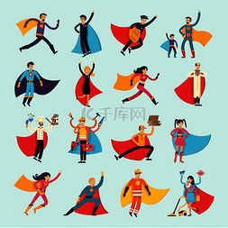 服装平面图片_超级英雄正交平面人物集，包括商