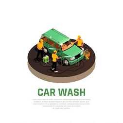 洗车素材图片_洗车等轴测与洗车服务符号矢量图