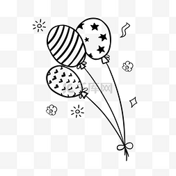 礼物气球装饰图片_线稿生日涂鸦黑白卡通气球