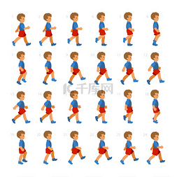 一步运动男孩在散步游戏动画序列