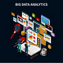 大数据分析服务图片_彩色大数据分析等距组合与抽象 3d