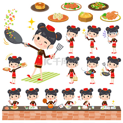 中国民族服装女人做饭