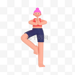 孕妇瑜伽卡通元素图片_3D立体练瑜伽健身锻炼人物