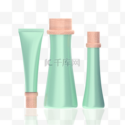化妆品绿色元素图片_仿真化妆品护肤品瓶子绿色