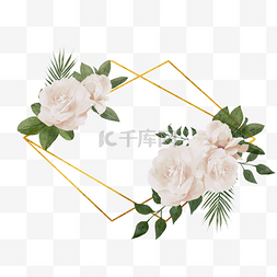 自然装饰图案图片_白玫瑰水彩婚礼几何边框