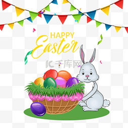小兔子彩蛋篮子图片_复活节兔子彩蛋彩旗