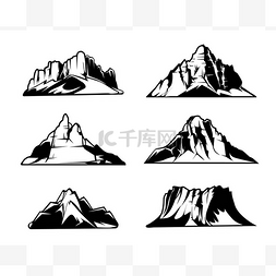 极简山脉图片_单色山矢量轮廓。白雪皑皑的山脉