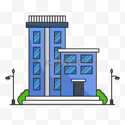 平面卡通蓝色楼房大厦