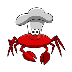红色主题餐厅图片_微笑的红蟹厨师卡通人物戴着白色