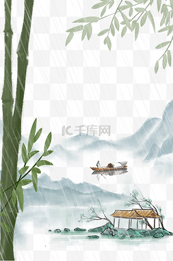 古风图片_谷雨竹子绿色中国风背景框