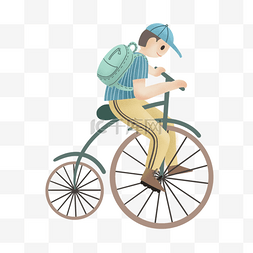 卡通马戏团车图片_自行车复古老式蓝色背包男士