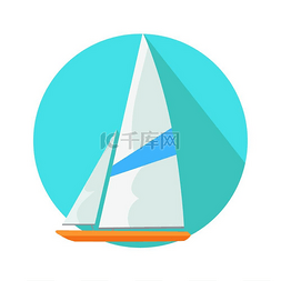 船在海上航行图片_圆形腹板按钮中的船标志符号平坦