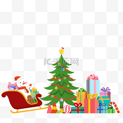 圣诞雪人圣诞树图片_扁平圣诞节圣诞树礼物礼品