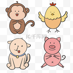 卡通开心的小猴图片_简笔画小猴小鸡动物