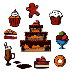 三层的蛋糕图片_甜点三层蛋糕装饰着奶油、浆果、