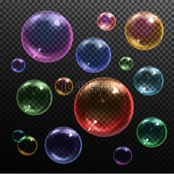 透明设计图片_彩虹色闪亮的各种尺寸圆形肥皂泡