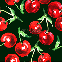 绿色食物背景图片_无缝模式的水彩樱桃