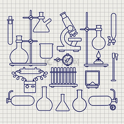 化学实验室细线图标集化学实验室